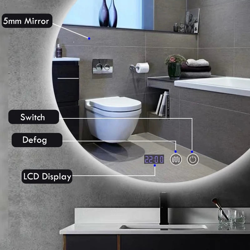 Round Smart LED Bedroom Mirror with 3 Adjustable Light Settings – Available in 40/50/60CM