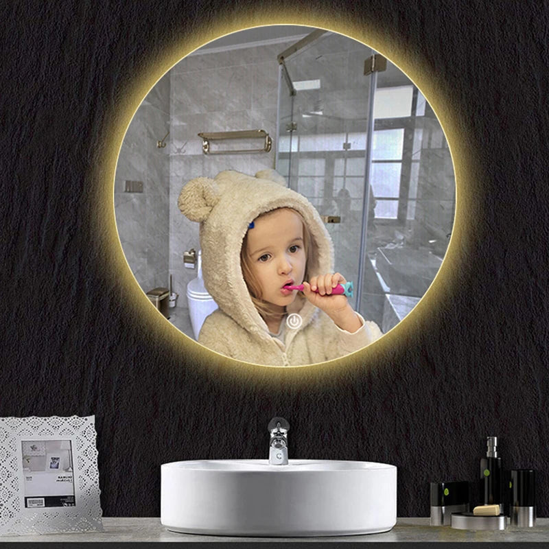 Round Smart LED Bedroom Mirror with 3 Adjustable Light Settings – Available in 40/50/60CM