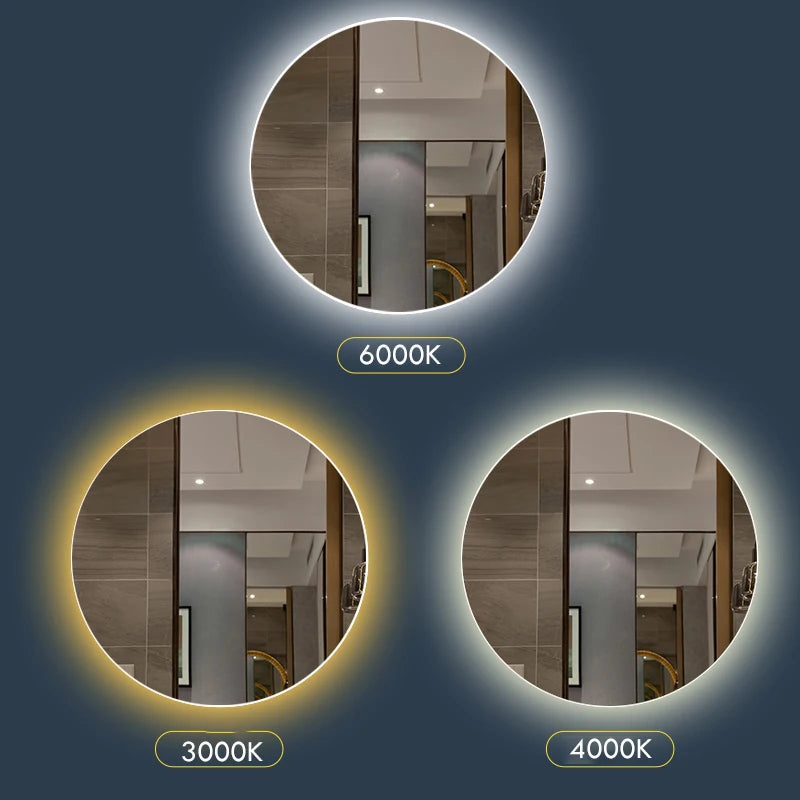 Round Smart LED Bedroom Mirror with 3 Adjustable Light Settings – Available in 40/50/60CM